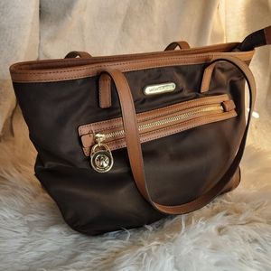 Authentic brown nylon Michael Kors purse handbag shoulder bag.
